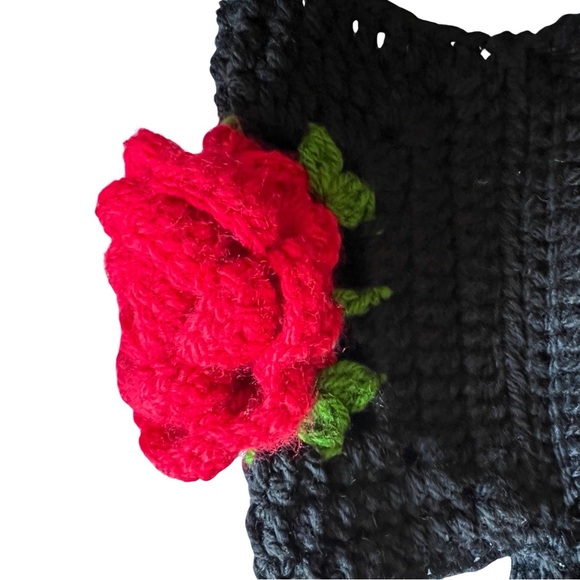 NEW Crochet Red Rose Floral Hand-Knit Soft Warm Winter Hat Balaclava - Picture 5 of 9